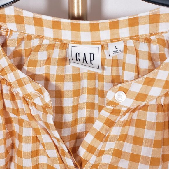 GAP Yellow Gingham‎ Ruched Sleeve Top SZ L - Picture 7 of 10
